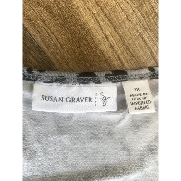 Susan Graver Black/Gray Cheetah Print Blouse Womens 1X - Picture 3 of 7